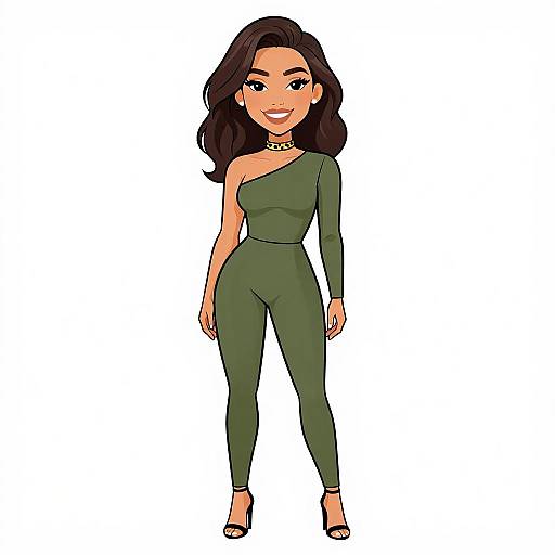 Elegant Woman in Olive Green Jumpsuit