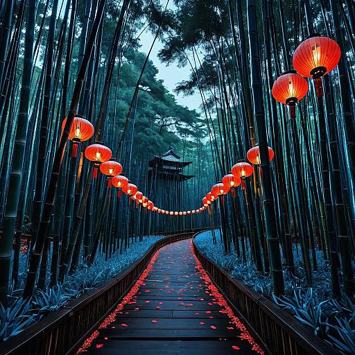 Serene Bamboo Forest with Glowing Lanterns