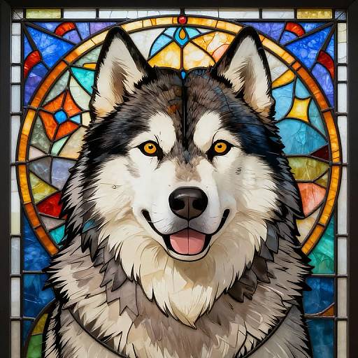 Alaskan Malamute Stained Glass Portrait