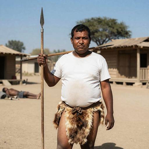 Middle-Aged Man in Dusty Village Scene