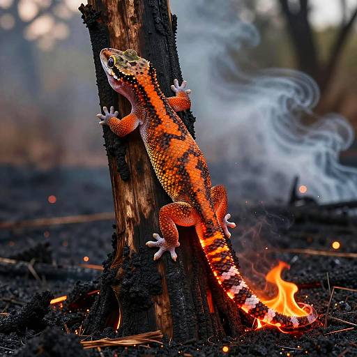 Fire-patterned Gecko on Scorched Post