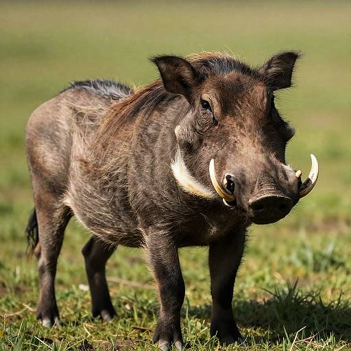 Wild Warthog in Grassy Field