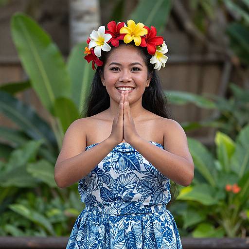 Traditional Hula Woman with Flower Headdress