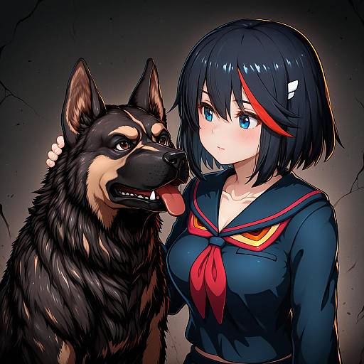 Illustration of Guts (kill la kill), kill la kill in the style of Peso (cheese company)