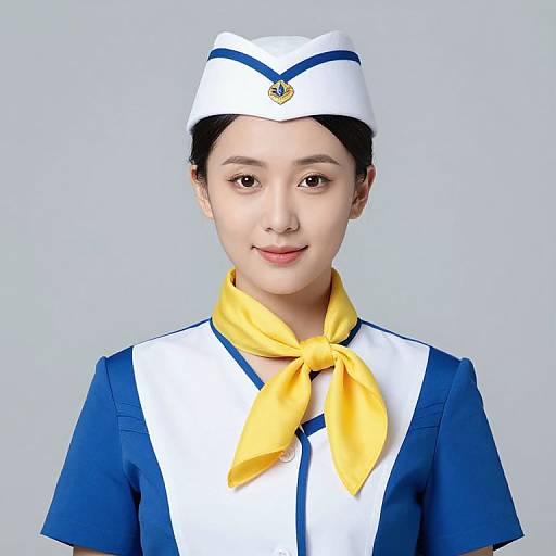 Female in Blue-White Uniform with Scarf