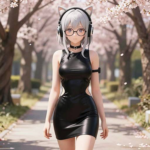 Silver-Haired Catgirl on Blossom Path