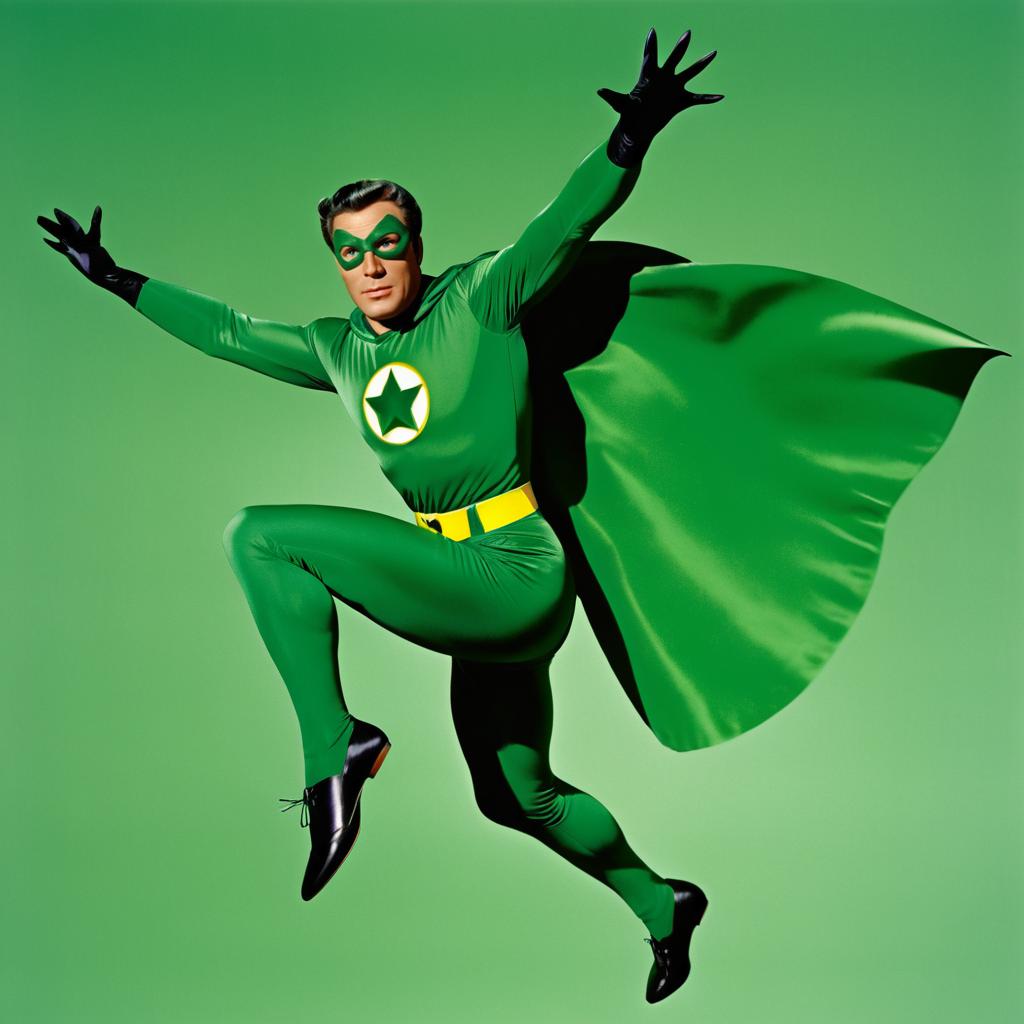 Superhero in Green Costume in Flight