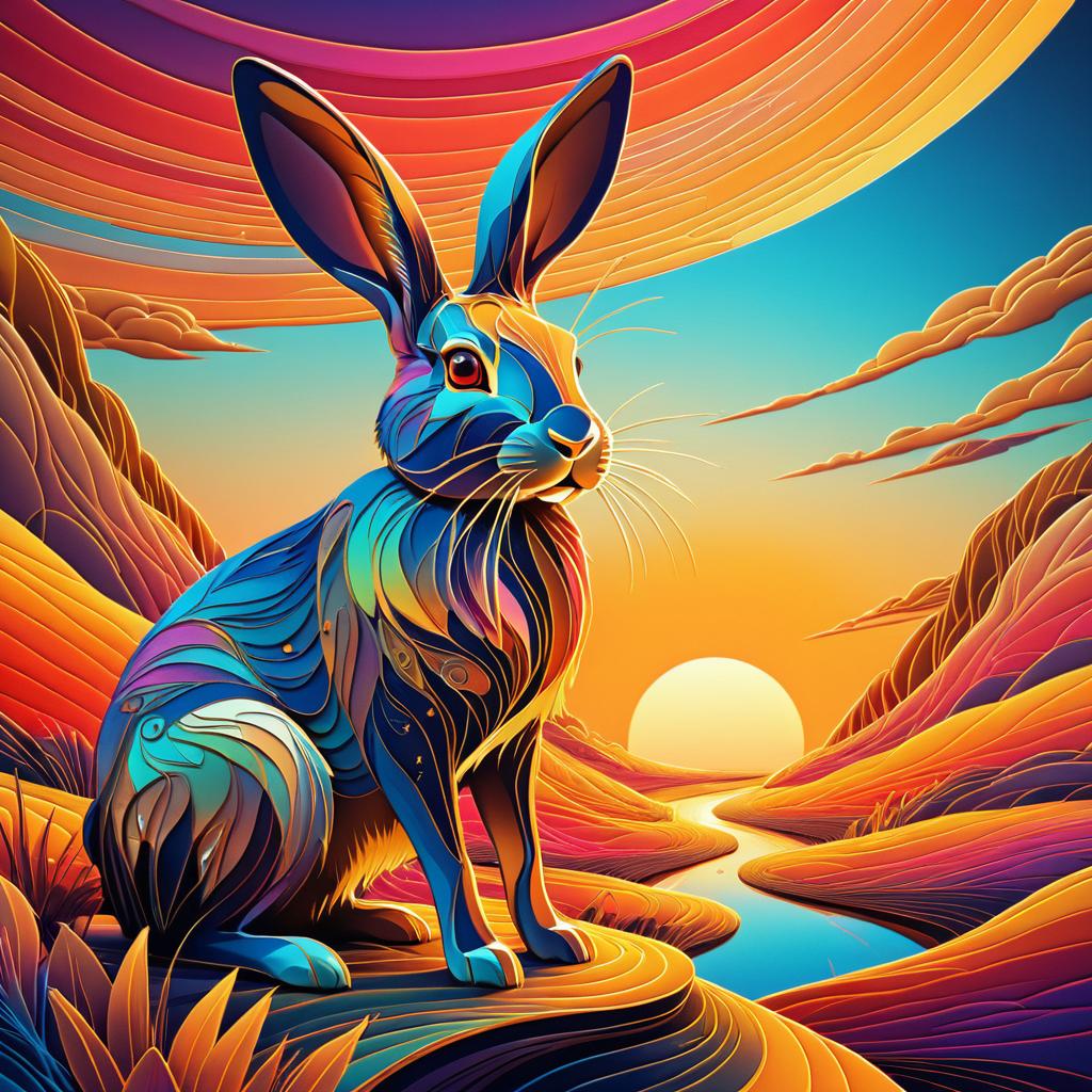 Surreal Rabbit Under Golden Sunset