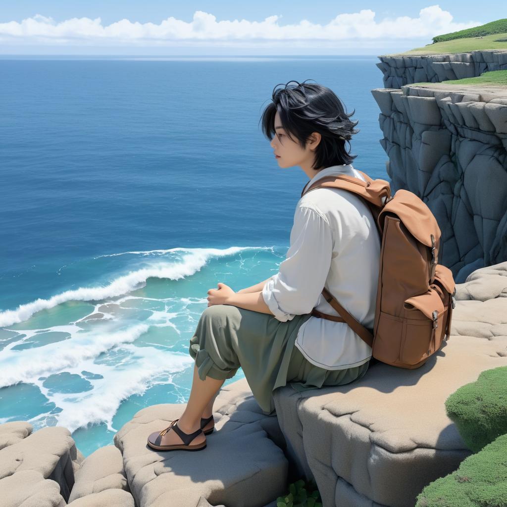 Serene Wanderer on Rocky Cliff