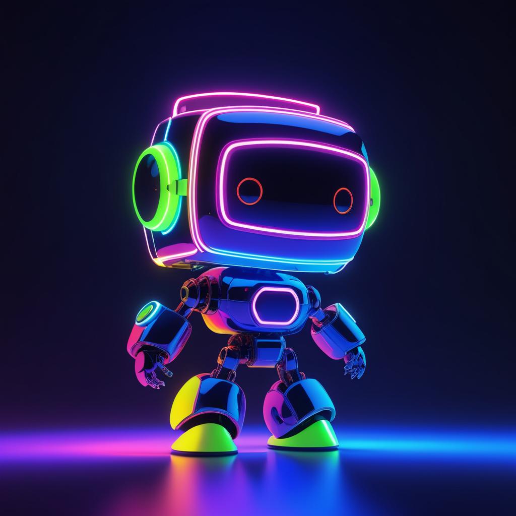 Cute Neon Robot in Futuristic Style