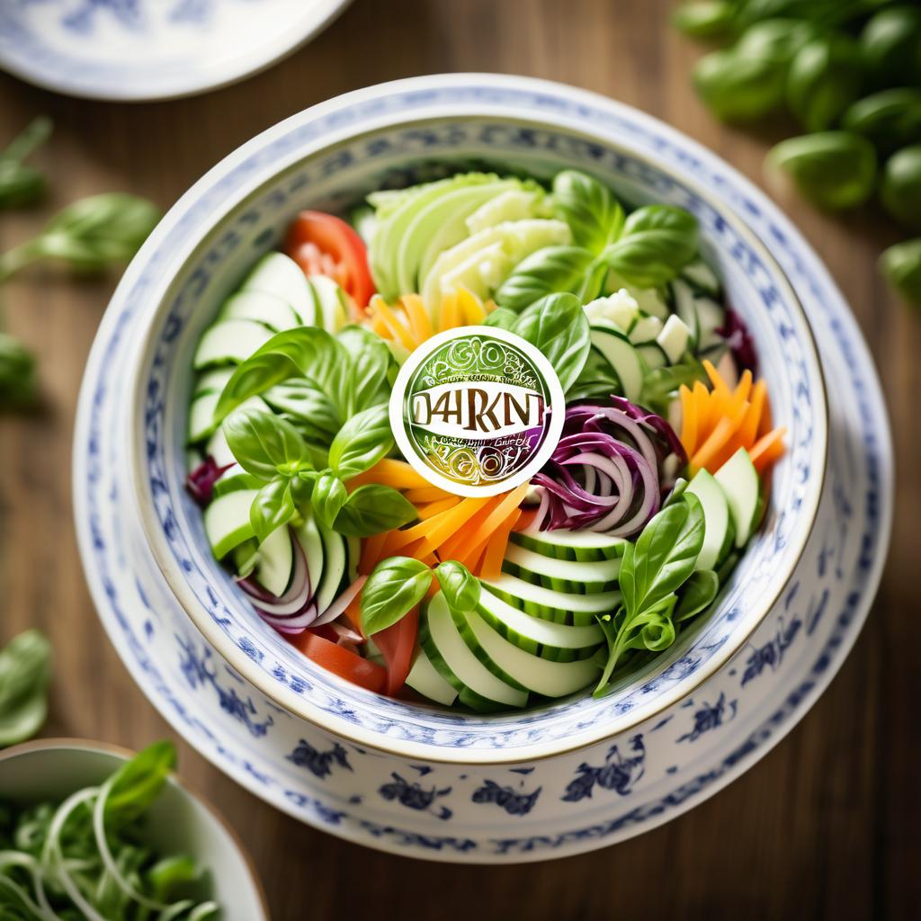 Vintage Calligraphy Salad in Porcelain Bowl