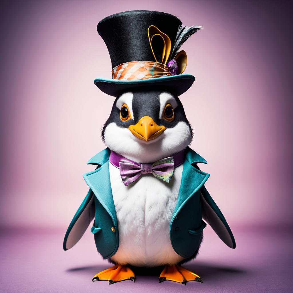 Whimsical Penguin as the Mad Hatter