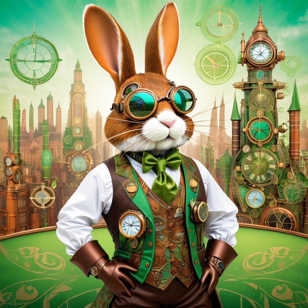 Steampunk Rabbit in a Vibrant Cityscape