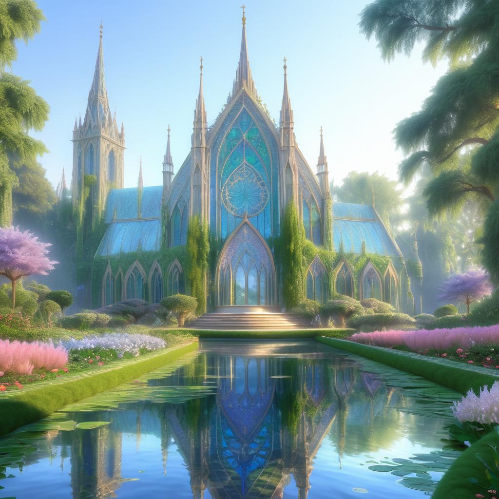 Elven Cathedral in a Serene Garden