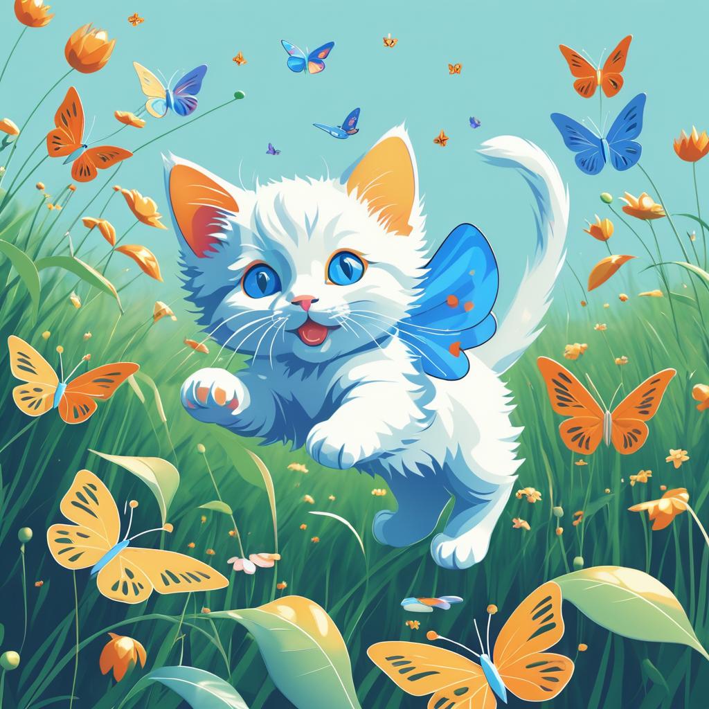 Playful Kitten Chasing Butterflies Artwork