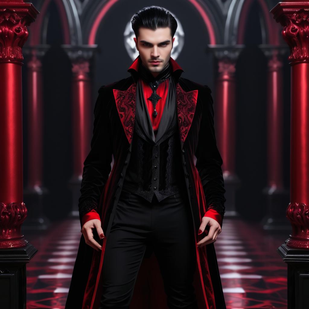 Elegant Gothic Vampire in Black and Red