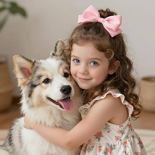 Realistic Illustration: Girl and Puppy Embrace