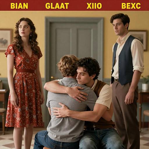 Emotional Reunion in a Colorful Room