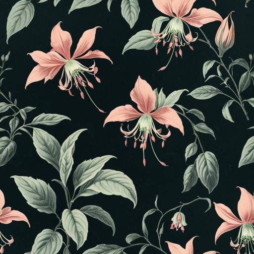 Antique Floral Illustration with Feathered Fuchsias