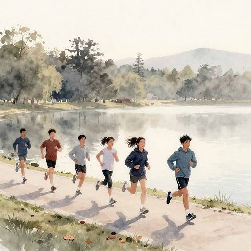 Watercolor Sketch of Morning Joggers