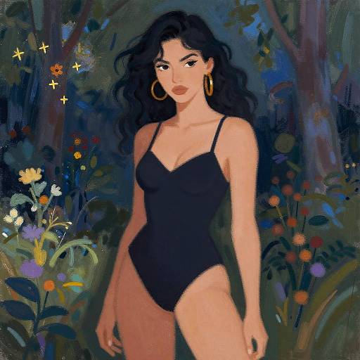 Erotic Cartoon Woman in Impressionist Cybernarco Style