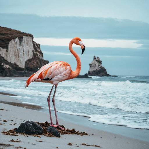 Twilight Flamingo on a Fractal Beach