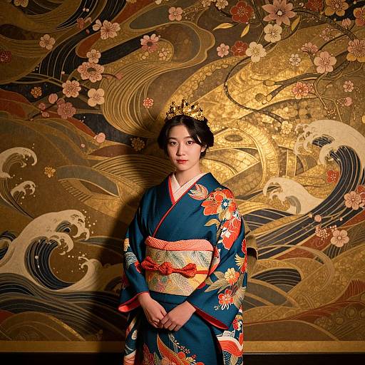 Elegant Woman in Ornate Kimono
