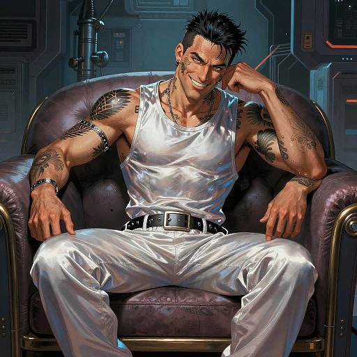 Futuristic Cyberpunk Man on Couch