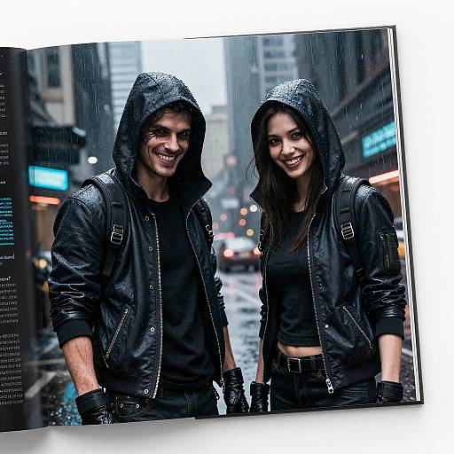 Cyberpunk Hackers in Rainy Cityscape