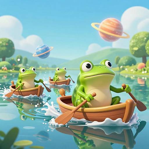 Whimsical Frogs Piloting Steam Boats
