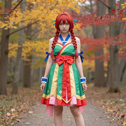 Vibrant Maki Oze Cosplay in Autumn