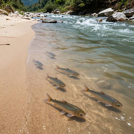 Surreal Uphill River with Transparent Fish