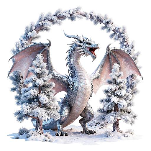 Mystic Silver Dragon Amid Frosted Pines