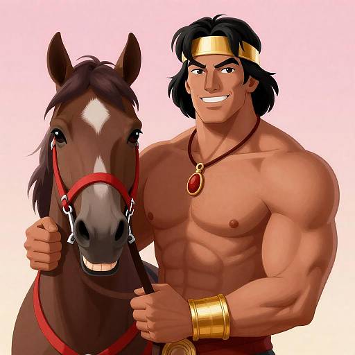 Muscular Man with Horse Illustration