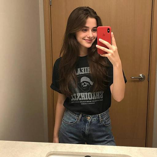 Young Woman Mirror Selfie Smiling
