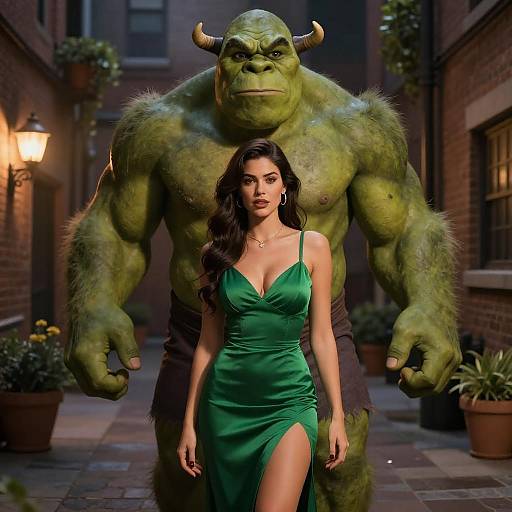 Confident Woman and Green Ogre CGI