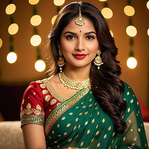Elegant Indian Woman in Traditional Saree for Diwali