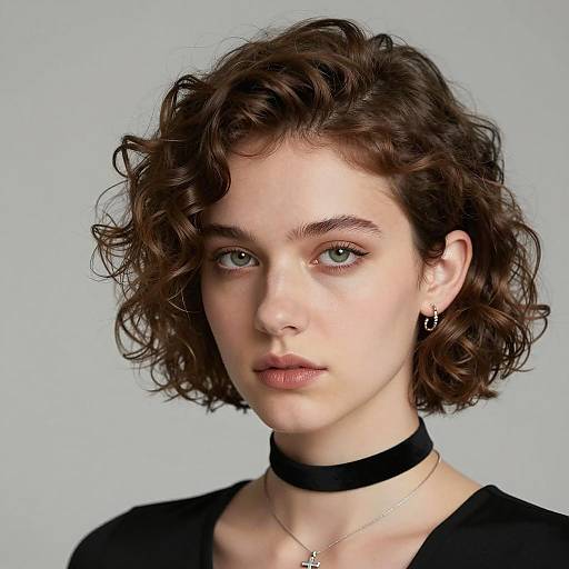 Young Woman with Short Curly Hair and Black Choker