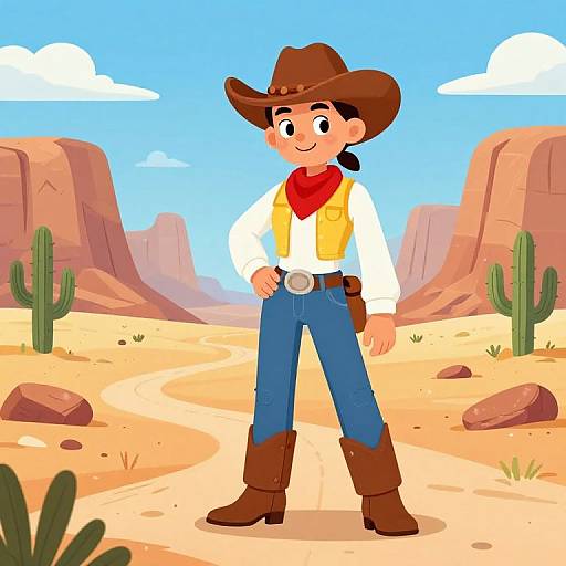 Cheerful Cowgirl in Desert Landscape