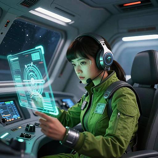 Green Orion Pilot in Futuristic Cockpit