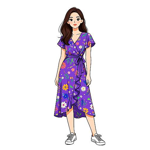 Casual Woman in Floral Midi Dress