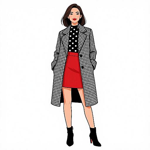 Stylish Woman in Classic Houndstooth Coat