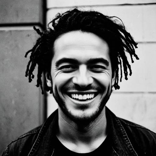 Smiling Man with Dreadlocks in Black and White