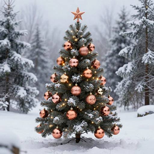 Copper Christmas Tree in Winter Wonderland