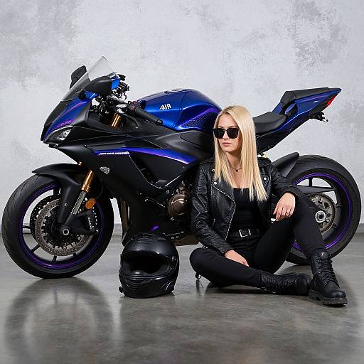 Blonde Woman with Sport Motorcycle