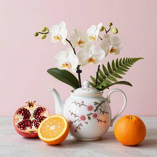 Elegant Porcelain Teapot with Orchids