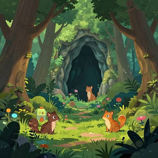 Mythical Cartoon Forest with Cave
