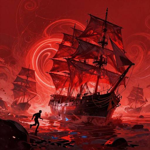 Neon Swirls Over Mystical Seascape