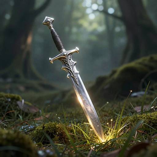 Mystical Silver Sickle in Forest