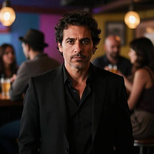 Middle-aged Man in Black Suit at Bar